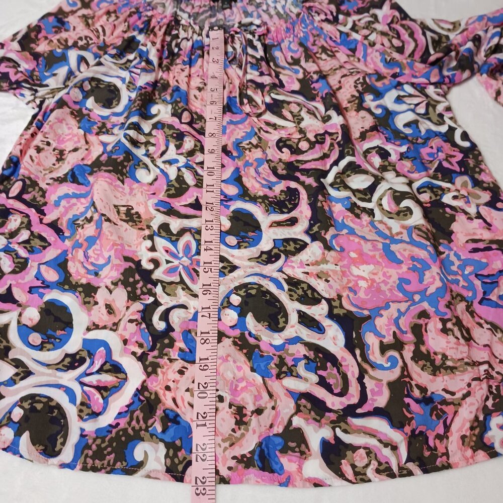 Talbots, Size X Top, Beautiful Multi-Color Print, Tie, Stretch Neck, 3/4 Sleeve - Picture 10 of 12